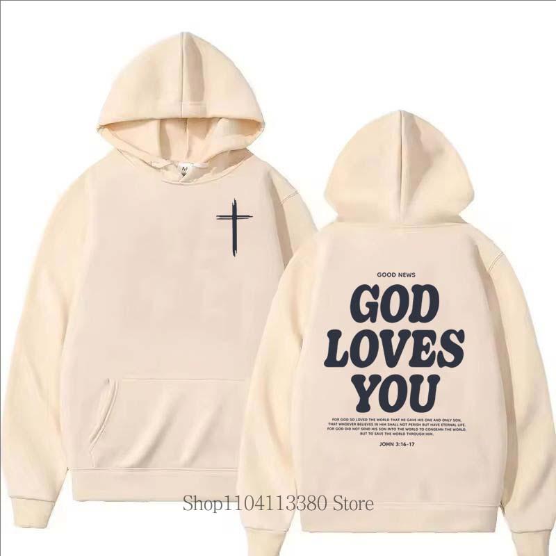 God Loves You Printed Hoodie Men Clothing Casual Fashion Streetwear Y2K Pullover Women Fleece O-Neck Long Sleeve Sweatshirts