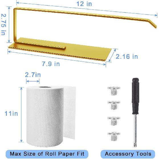 Gold Paper Towel Holder, Magnetic Paper Towel Holder for Fridge, Toilet Paper Roll Holder Magnet Fridge Rack Wall Mount Towel Organizer for Paper