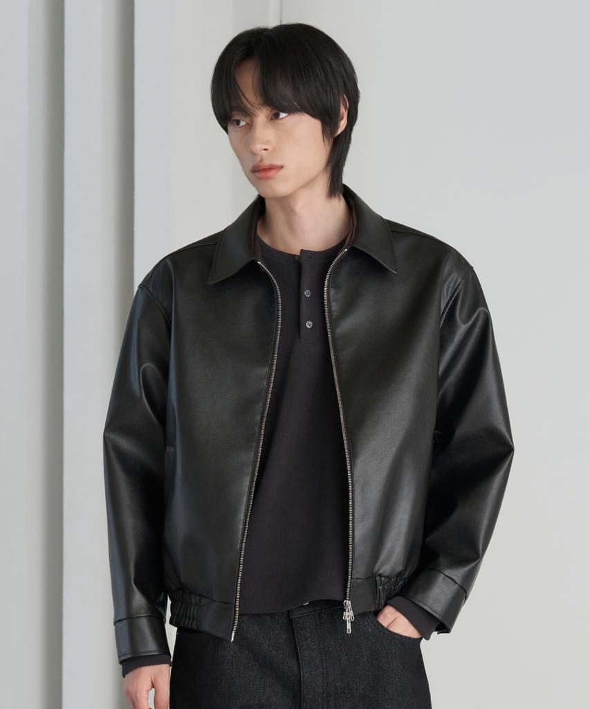 HYOJI 26 Fw Leather Minimal Blouson Crop Jacket (Black)