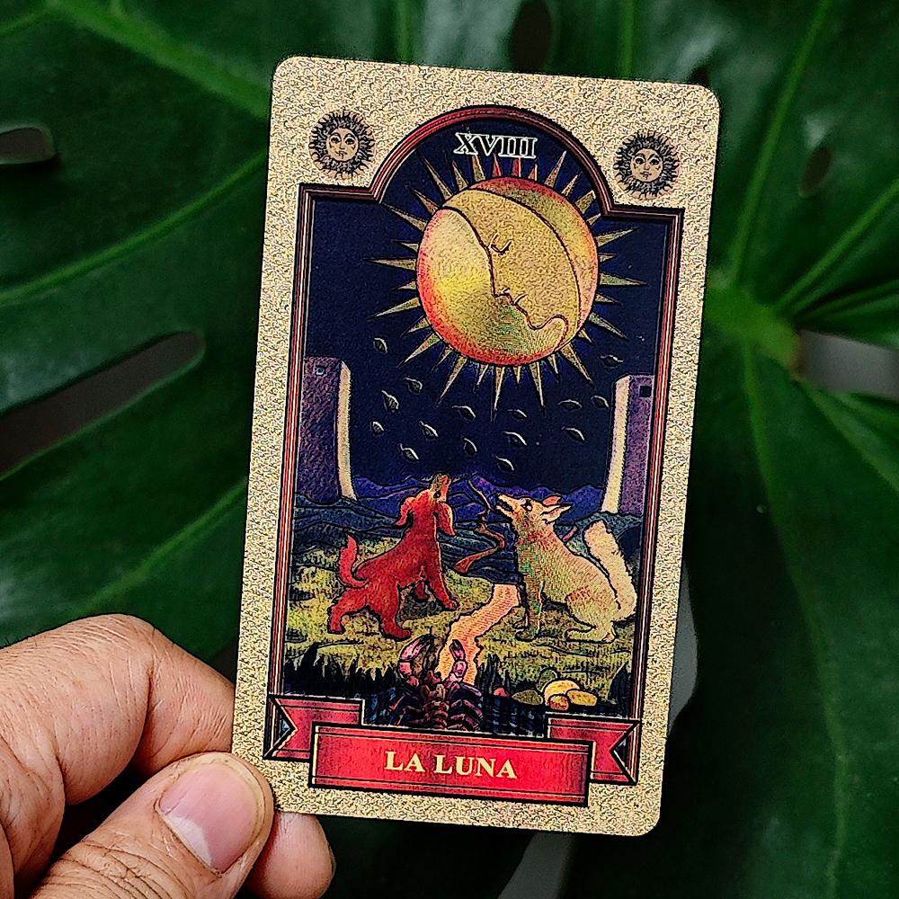 Zlatý Waite Tarot španělský jazyk Español 78 ks tarotových karet kapesní edice 10,3*6cm