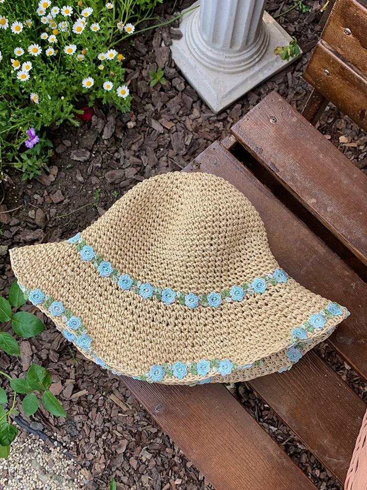 ins sunscreen straw hat women's summer travel shading breathable straw bucket hat outdoor seaside temperament basin hat