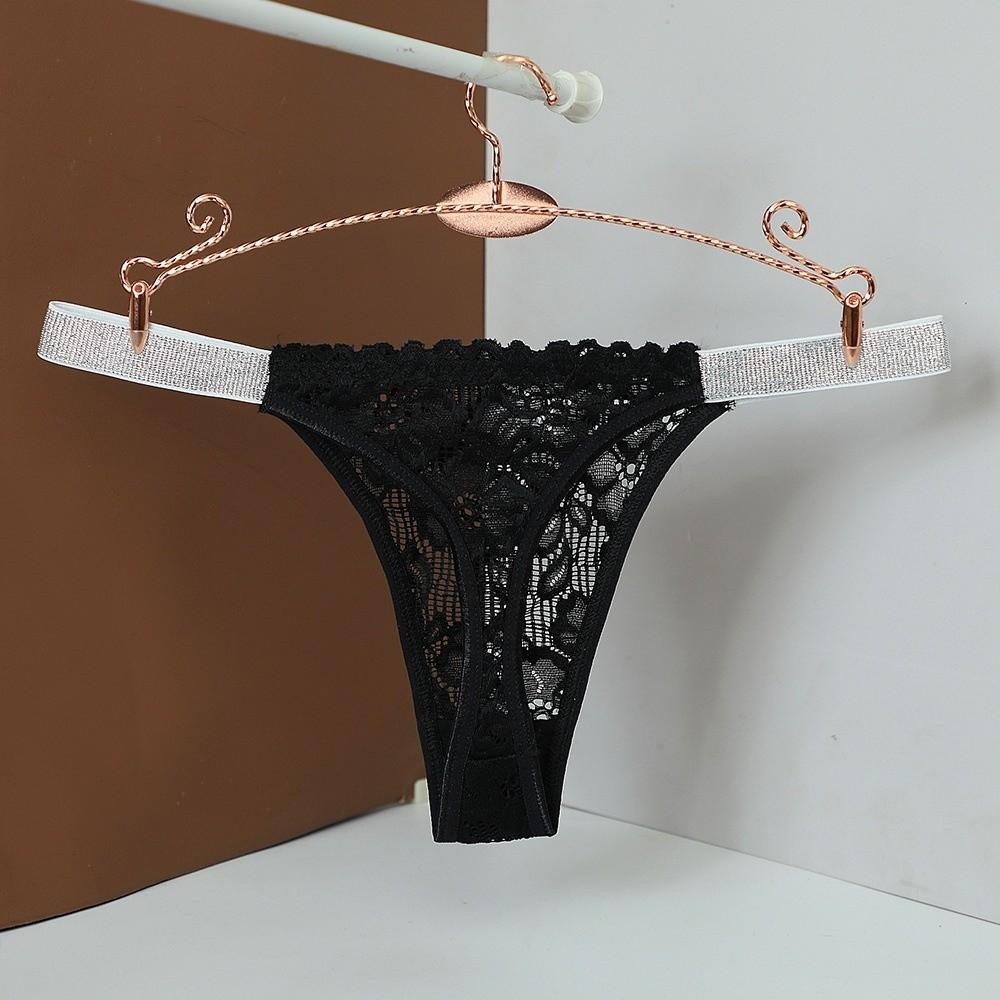 Transparent Lace Flower Panties Mid Waist Mesh Briefs Breathable Rhinestone Thong Ladies