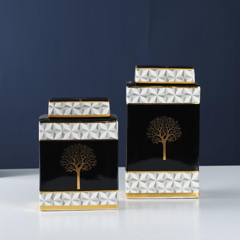 Light Luxury Three In One Ceramic Jar with Lid, Home Decoration, Handicrafts, Storage Cabinets, Vases, Multi-purpose Design