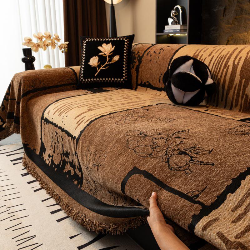 Elegant French Retro Chenille Sofa Cover - Chinese Style, Light Luxury, Full Coverage