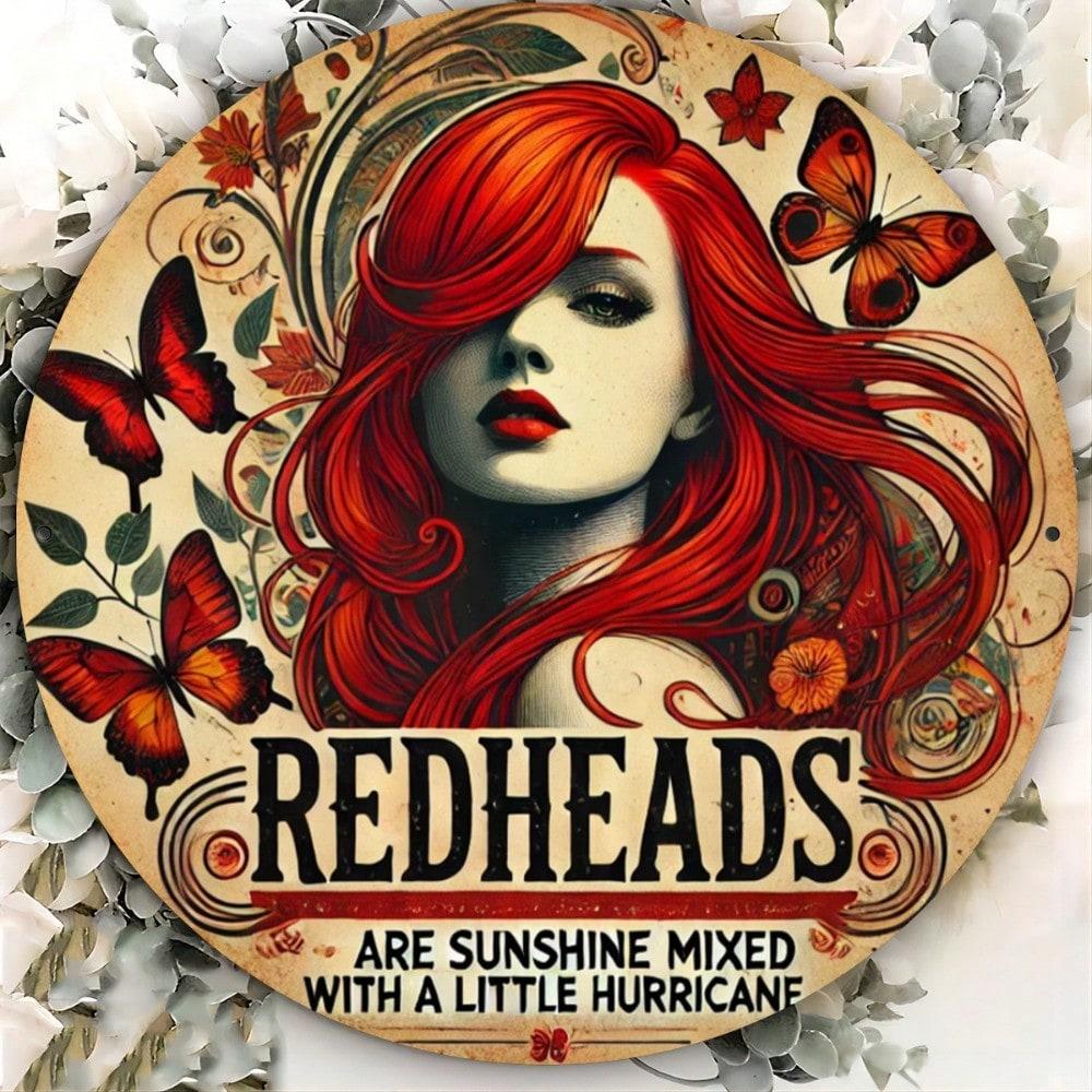 

Vintage Redhead Woman Metal Wall Art Round 8 Inch Rustic Decor 20x20 разноцветный