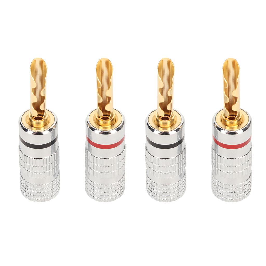 2 Pairs BFA Banana Plug 4mm Gold Plated Brass Serrated Speaker Plug Connectors for Amplifiers