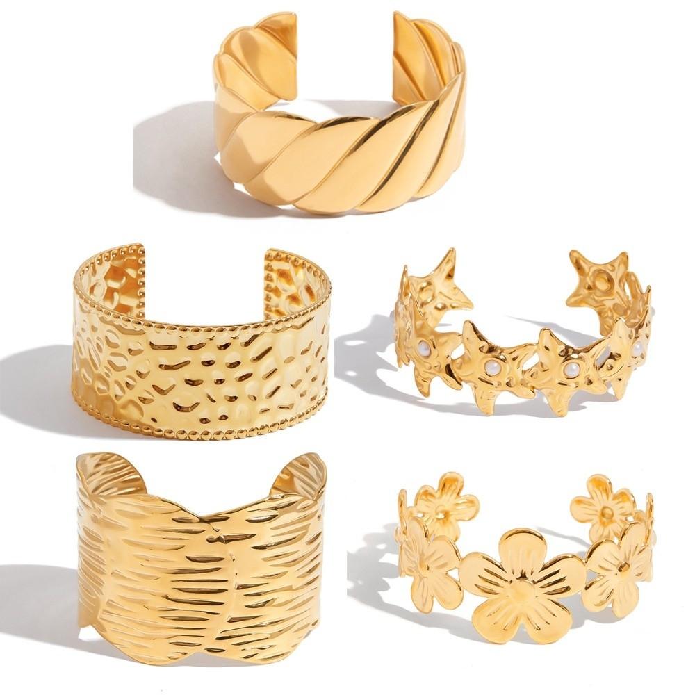 Hollow Flower Open Cuff Bracelets Irregular Stainless Steel Bracelets Geometric Bangles Jewelry