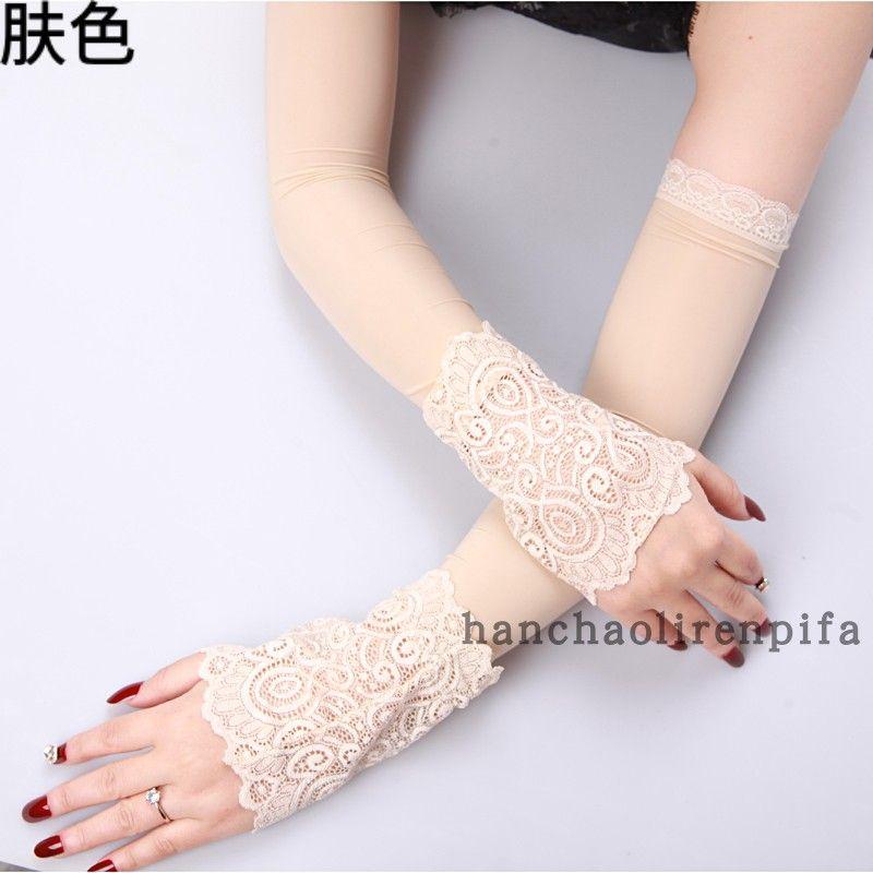 

Ледяной шелк, налокотник с половиной пальца, для вождения, солнцезащитный, рукав для рук богини Skin color Ice sleeve lace