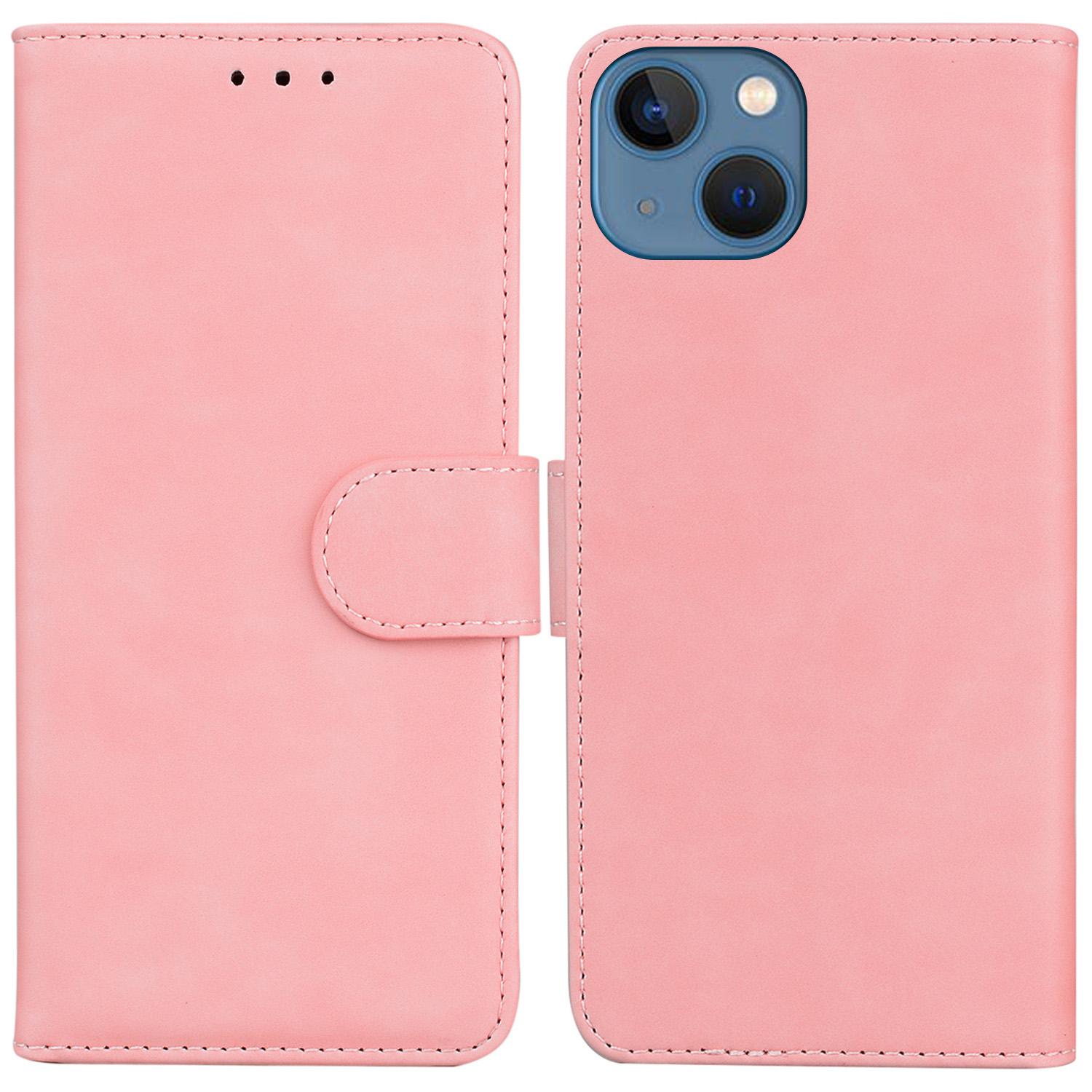 

Solid Color PU Leather Wallet Phone Case for iPhone 15,Anti-drop Stand Cover Pink