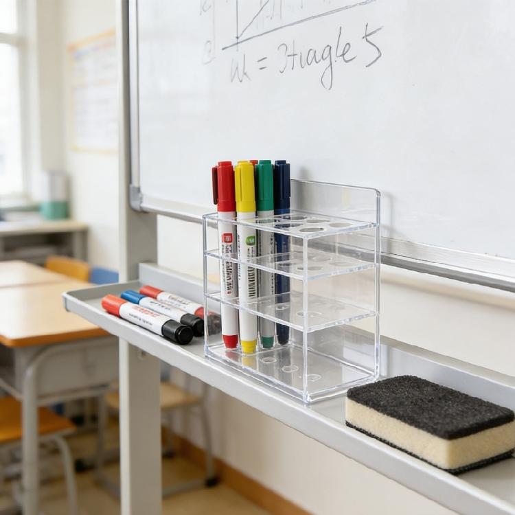 Double Layer Acrylic Whiteboard Marker Stand for 10 Pens And Eraser Classroom Conference Room Supplies