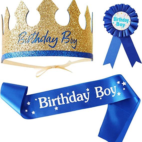 Birthday Sash & Crown Badge for Boyfriend or Husband Celebration - Party Decoration & Photo Props