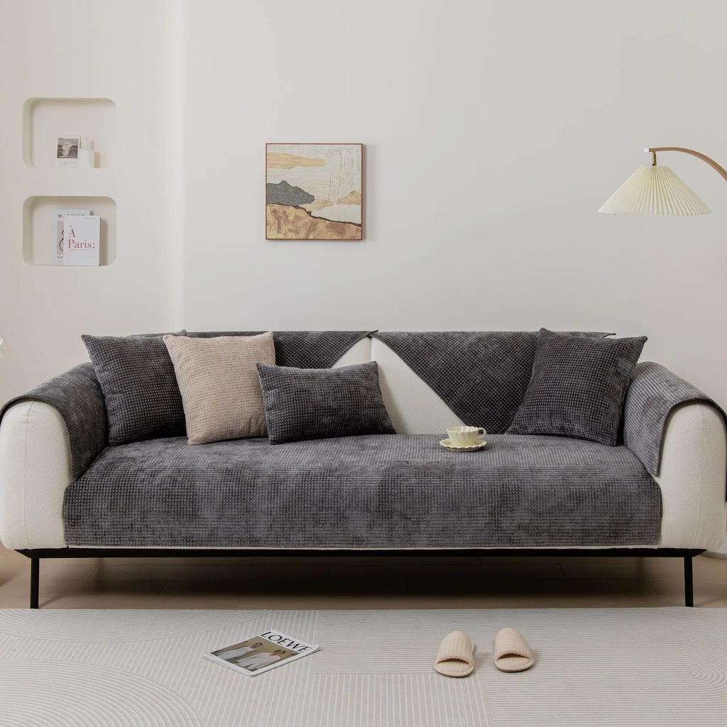 Four Seasons Universal Waffe Sofa Cushion Chenille Sofa Cushion Modern Simple Solid Color Non-Slip Sofa Pillowcase