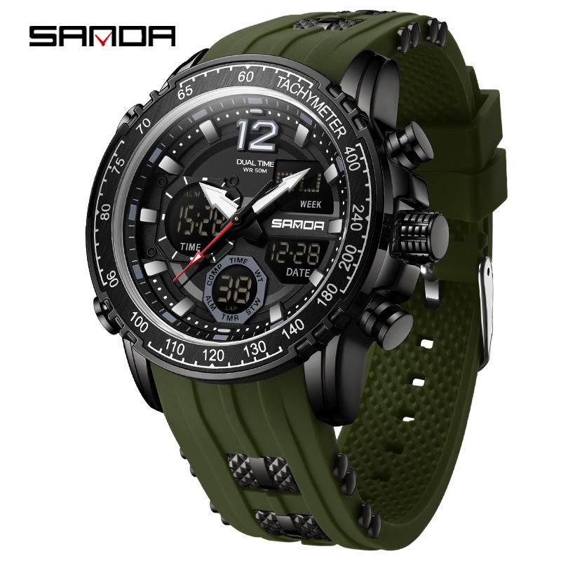 Sanda Dual Display Waterproof Sports Watch with Luminous Alarm for Teens