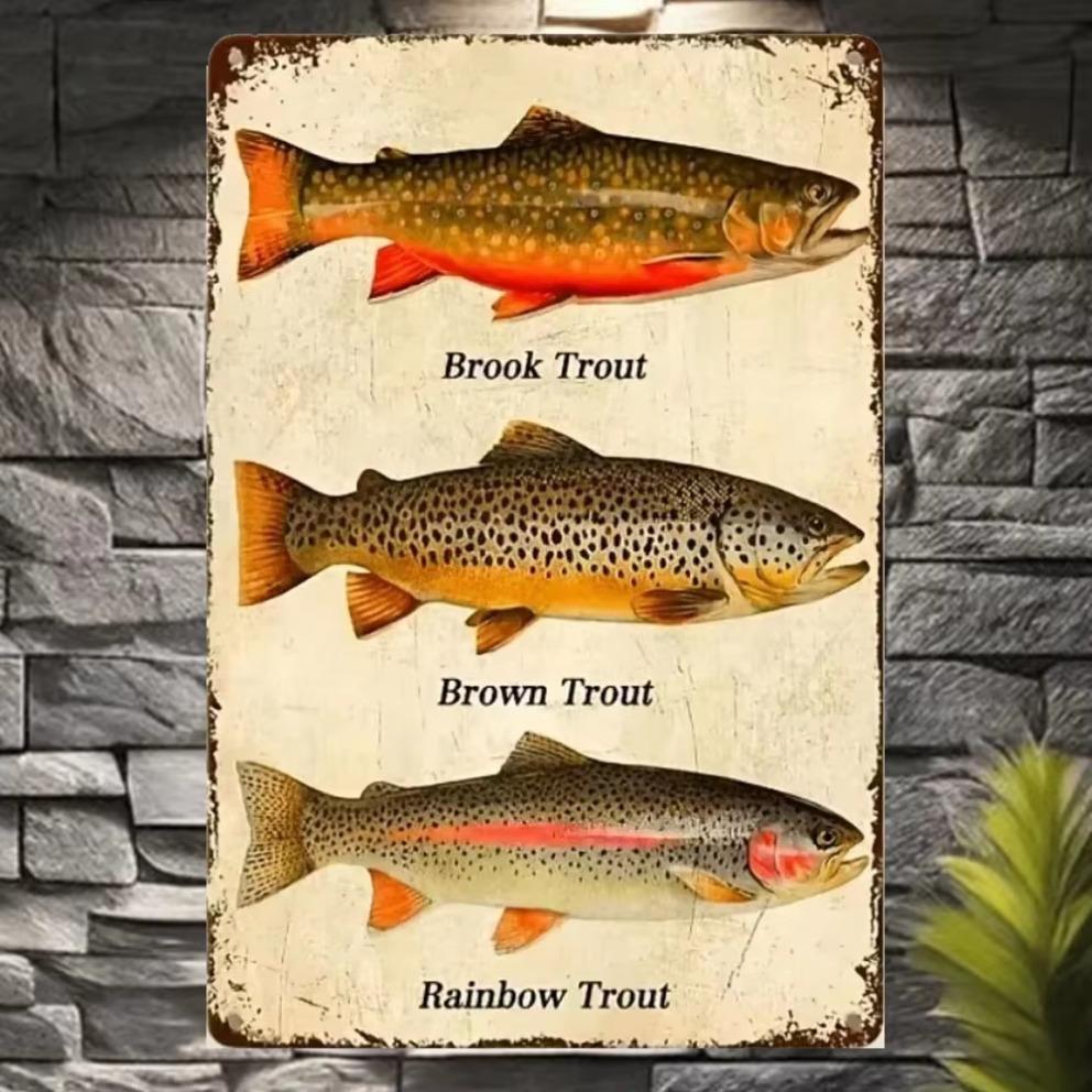 2d Bar tin paintingRUSTICFISH Metal Wall Art Plaque  Rustic Engraved Trio Trout Design Ideal Decor