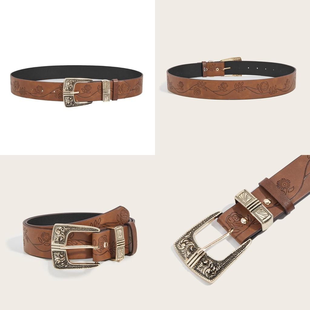 Pattern Flower Fashion Metal Buckle Decoration Women Casual Belt For Use Daily