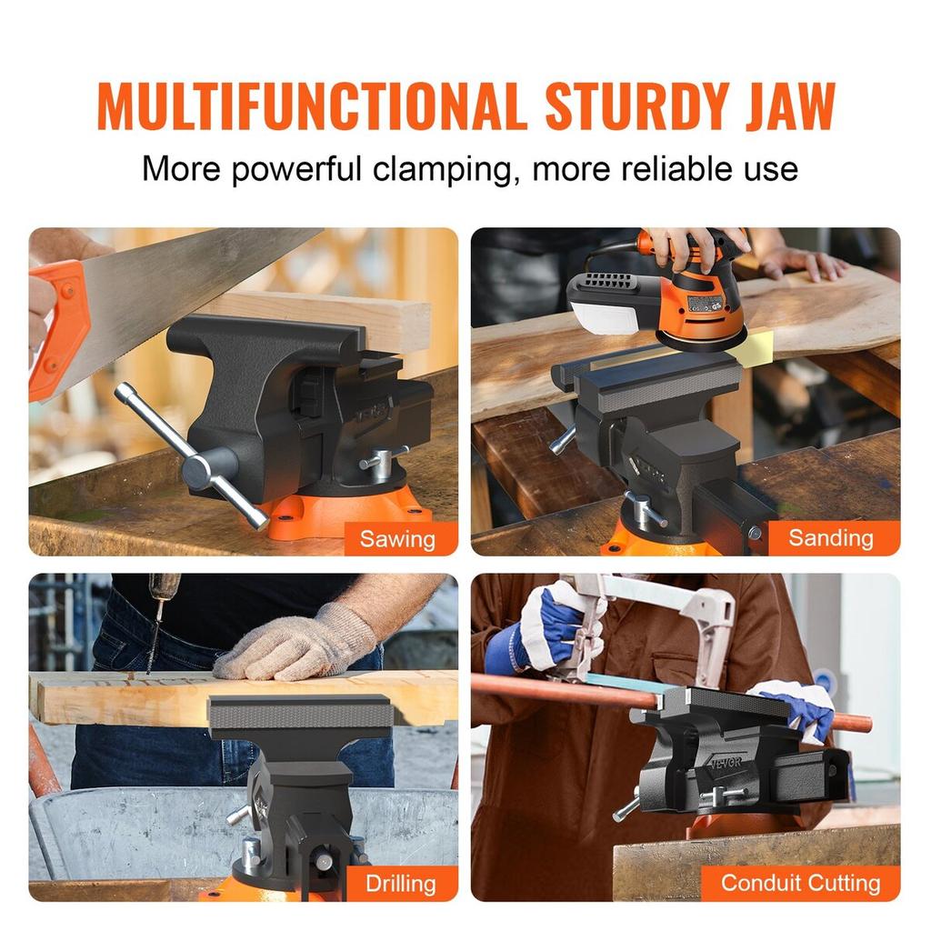 Bench Vise, 6.5" Jaw Width 6.5" Forward &9.3" Reverse Opening, 360-Degree Swivel Locking Base Multipurpose Workbench with Anvil, Heavy Duty Ductile
