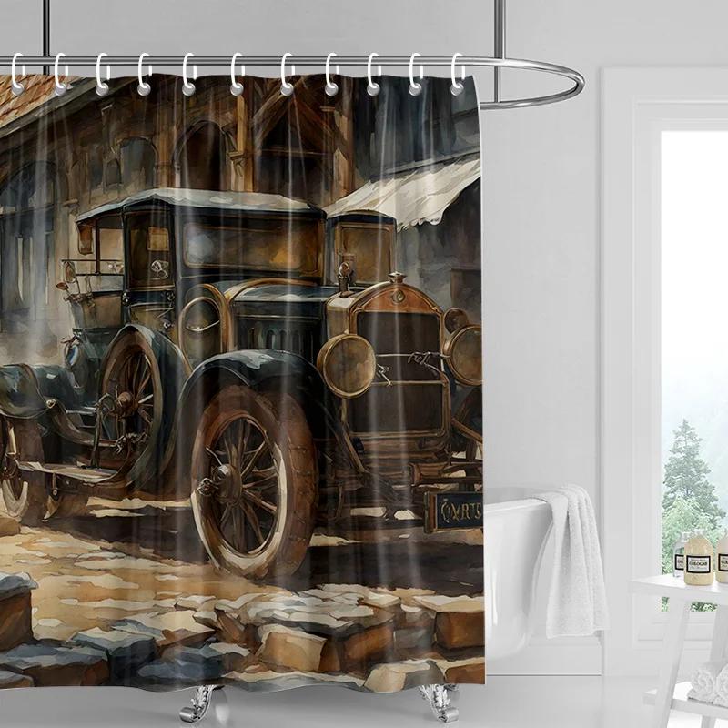 Creative car illustration shower curtain waterproof bathroom curtain partition curtain bathroom decoration with 12 hooks