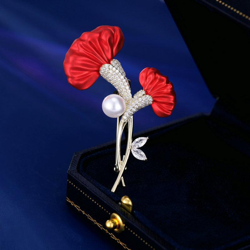 Red Flower Brooch Fashion Light Luxury High-end Flower Pin Niche New Product Personalized Brooch Accessories
