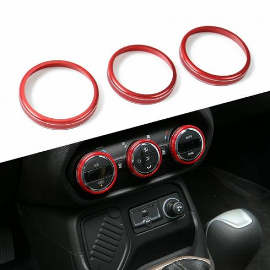 3X Red Air Conditioner Switch Knob Cover Trim Ring for 2015-2017 Jeep Renegade
