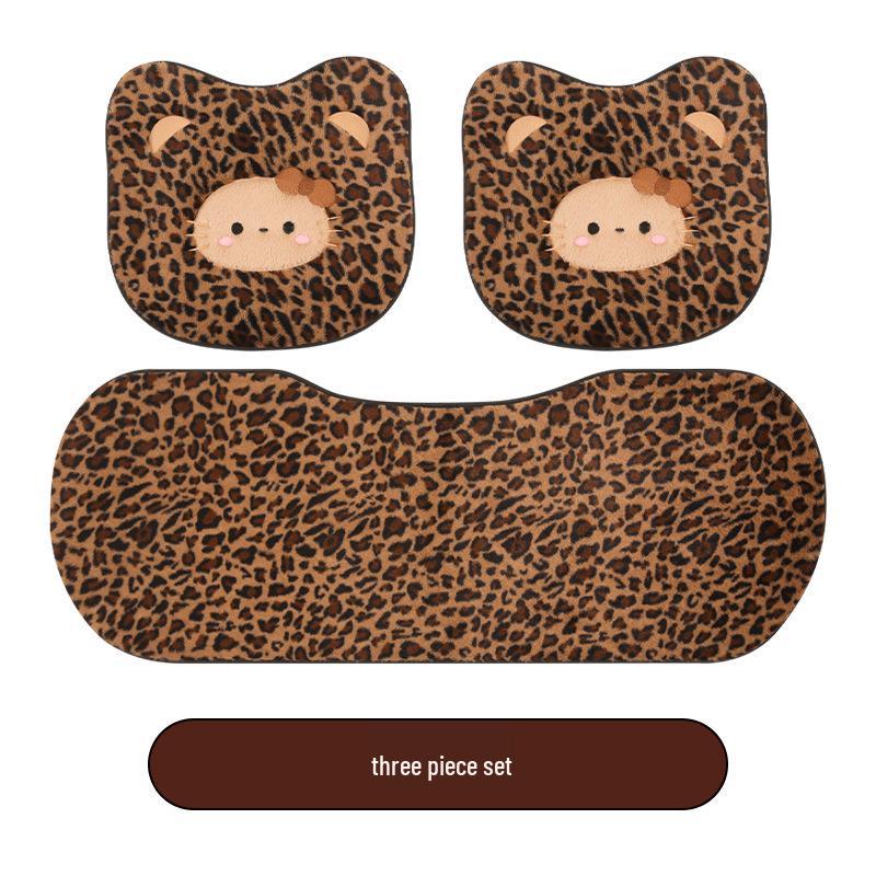 Leopard Print Kitten Cartoon Winter Plush Car Seat Cushion for ORA Good Cat, Ballet Cat, or Lightning Cat