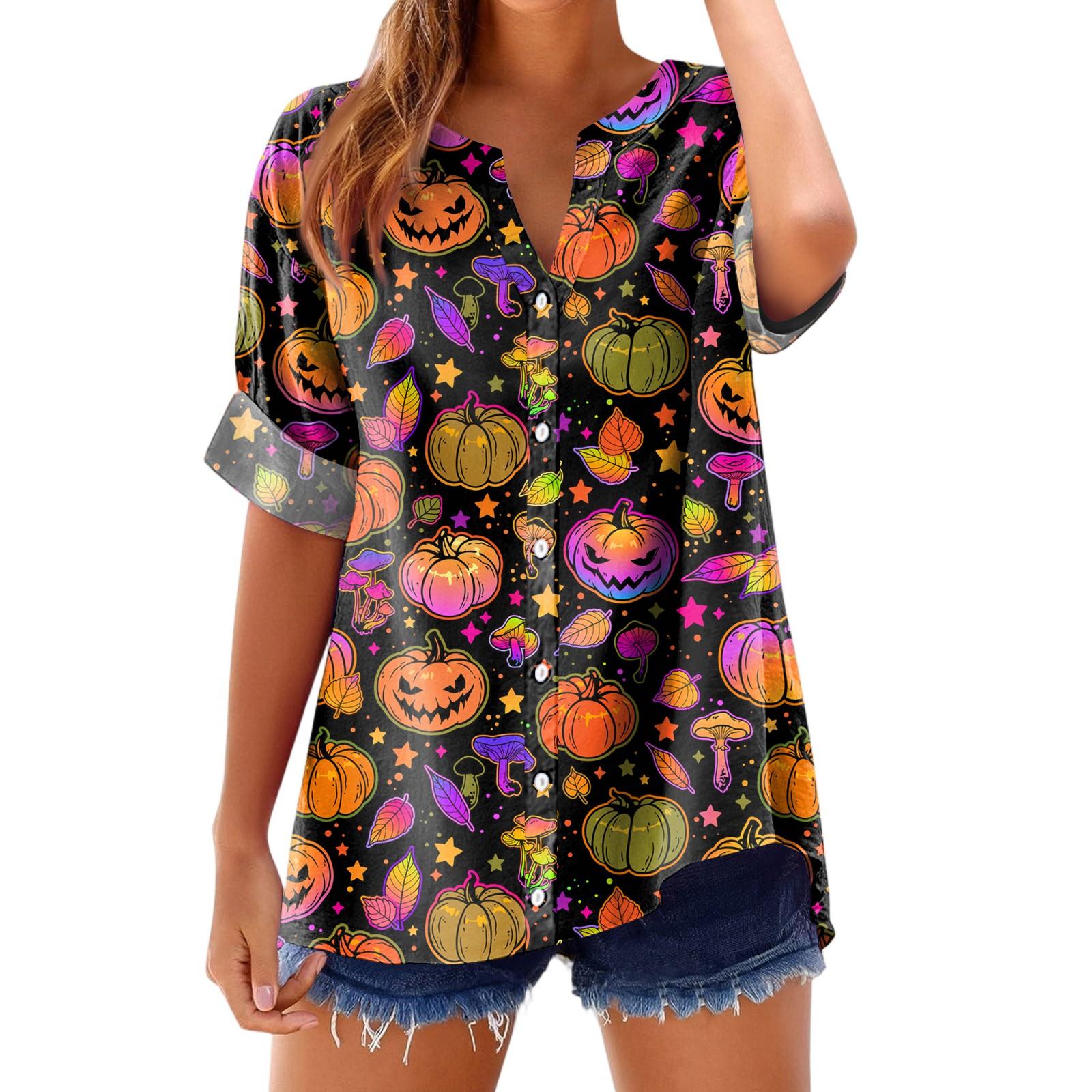 

Женская модная, повседневная, удобная, свободного кроя футболка с принтом на Хэллоуин M киноварь