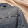 Women's Design Cropped Vintage Blue Denim Jacket with Long Sleeves for a Versatile Loose Jacket