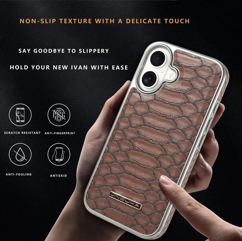 Snakeskin Pattern Leather Case for IPhone 16 Pro Max 17 Air 16 Plus 15 14 13 12 High-end All-inclusive Plating Bumper Hard Cover