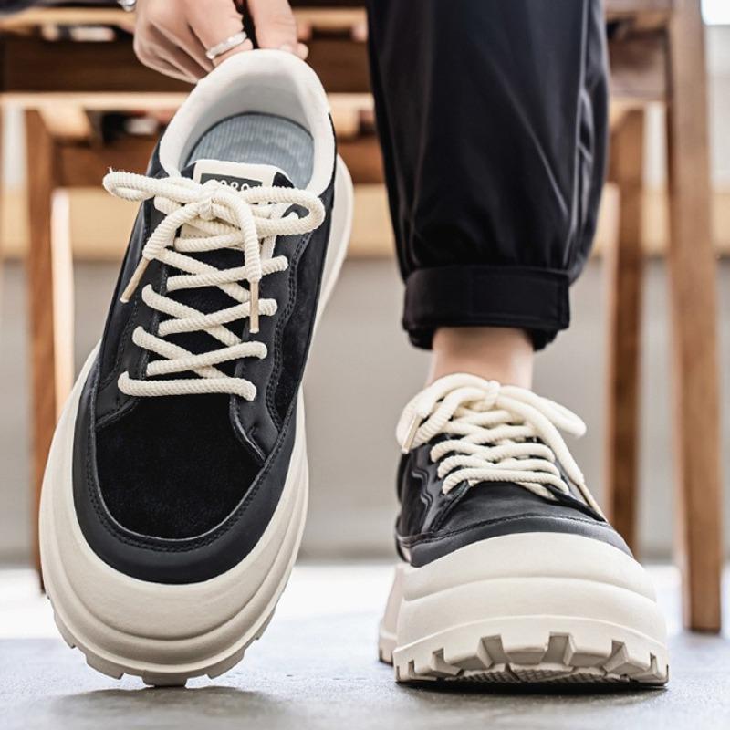 2026 Men Platform Leather Casual Shoes Popular Youth Flats Sneakers Outdoor Non-slip Comfortable Man Board Shoes Tenis Masculino