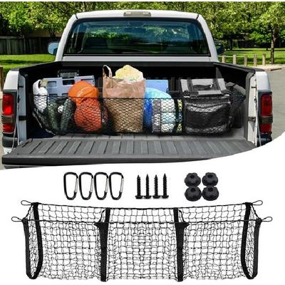 Cargo Net, Expandable 3 Pocket Heavy-Duty Cargo Net 3 Pockets 47.2” X 11.8”