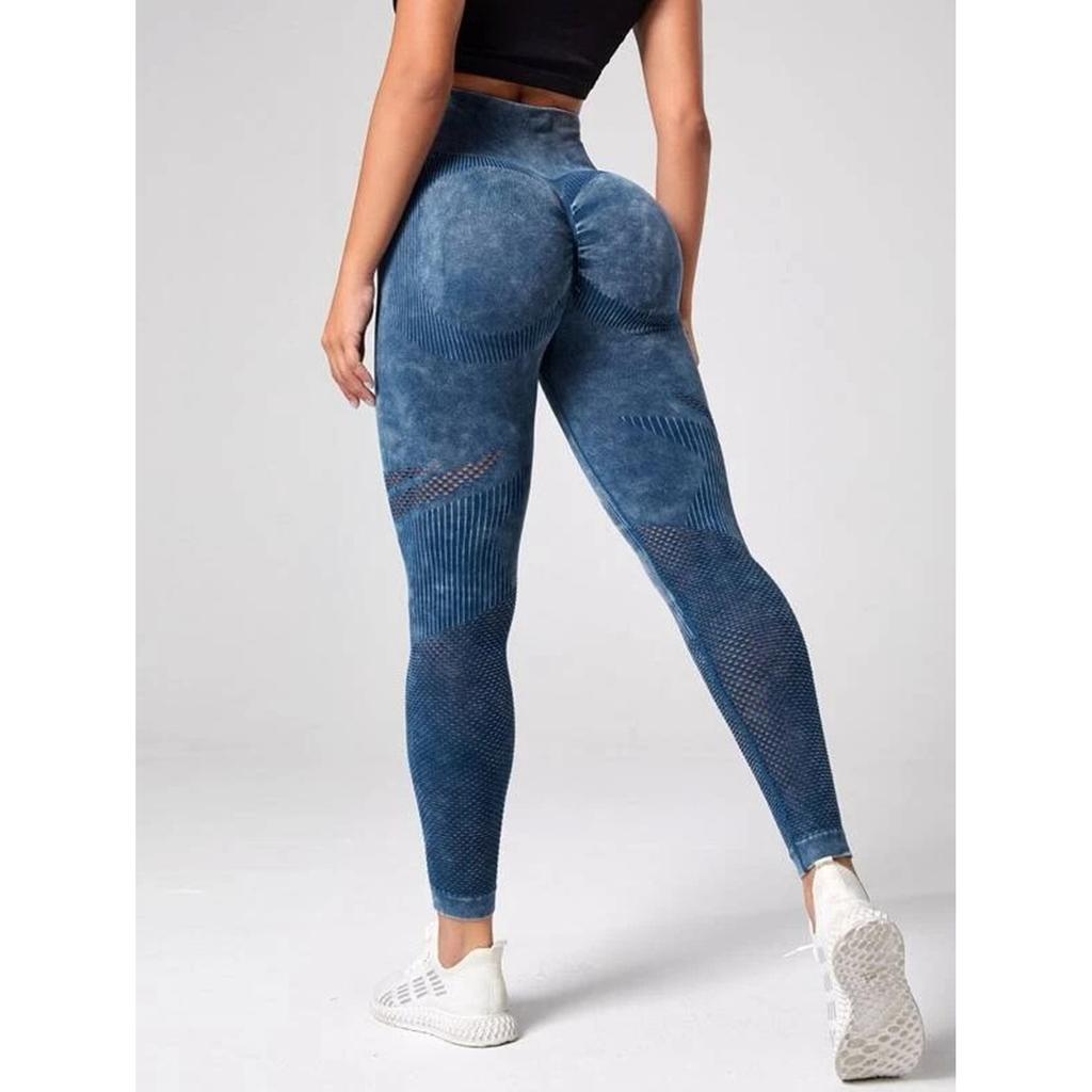 Fitness-Leggings High Waist Yoga-Leggings für Damen Push-Up Formgebend Elastische Sport-Tights S Blau