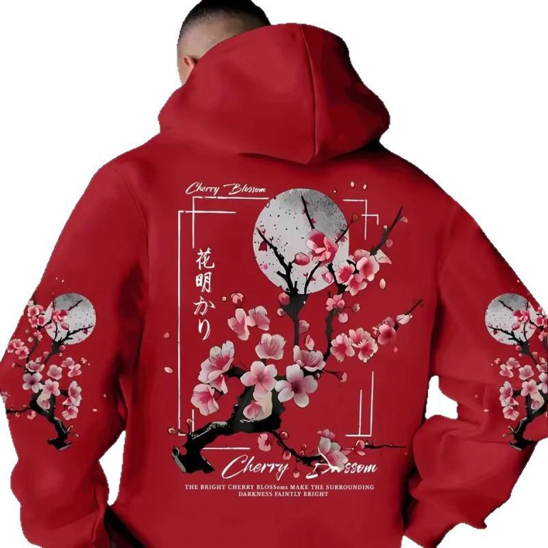 Unisex Hooded Sweatshirt With Vintage Print Loose Fit Long Sleeve Pullover Winter Casual Wear