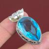 Faceted Swiss Blue Topaz Pendant Vintage Gemstone Pendant 925 Sterling Silver Pendant Handmade Jewelry Engagement Gifts Statement Pendant