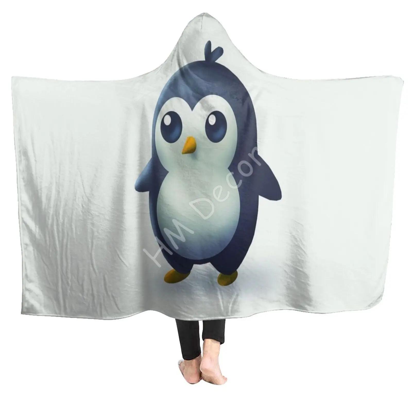 Милый Пингвин Плед с Капюшоном Накидка Роскошный Фланелевый Флис Плюшевый Плед Мягкий Теплый Пушистый Носимый Плед для Дивана Кровати Дивана 60X50inch
