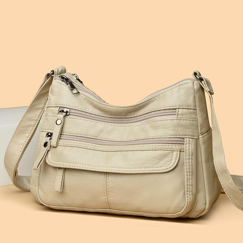 Mjukt Läder Damaxelväska Medelålders Mammaväska Fickrik Crossbody-väska