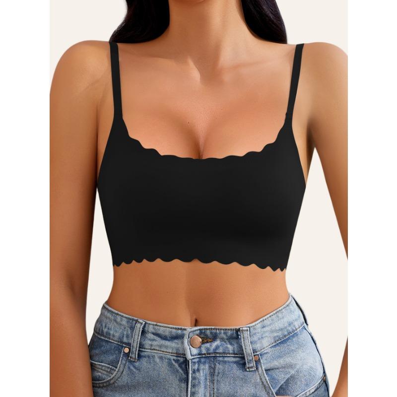 Damen Nude Nahtloses kabelloses Push-Up-Bralette mit Zackensaum