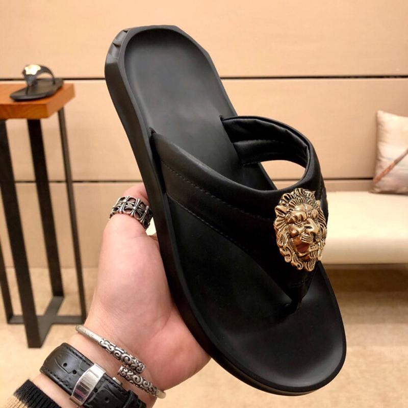 New men's beach shoes flip-flops  designer leather outside wear sandals head layer cowhide