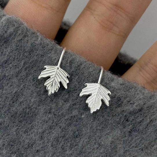 PONYKISS  Sterling Silver Mini Maple Leaves Stud Earrings for Women Minimalist Trendy Fine  Plant Accessories