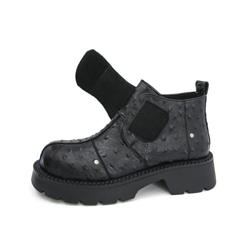 Men’s Retro Punk Thick Sole Platform Boots Elevator Boots Black Zipper Round Toe Motorcycle Boots High Boots Plus Size