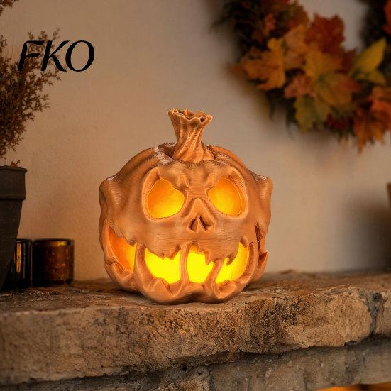 Unique Halloween Skull Decor 3D Printed Pumpkin Candle Holder, Hollow Design Table Centerpiece Figurine, Multifunctional Ambient Lampshade for