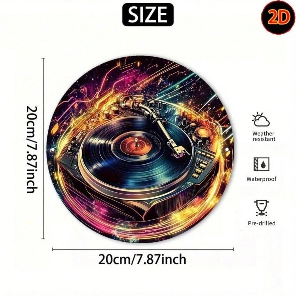 Vintage Retro Holographic Vinyl Record Tin Sign 20cm Circular Metal Wall Art Music Room Decor