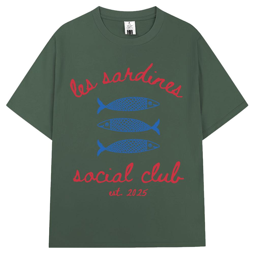 

Les Sardines Social Club Graphic T Shirt Summer Fashion Vintage Unisex Women Short Sleeve Oversized Cotton Casual Tees Streetwear 4XL