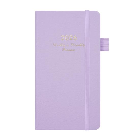 2026 Pocket Planner with Elastic Strap Pen Loop Ribbon Bookmark Weekly Monthly Academic Planner 12 Months Schedule Management Hardcover Notebook