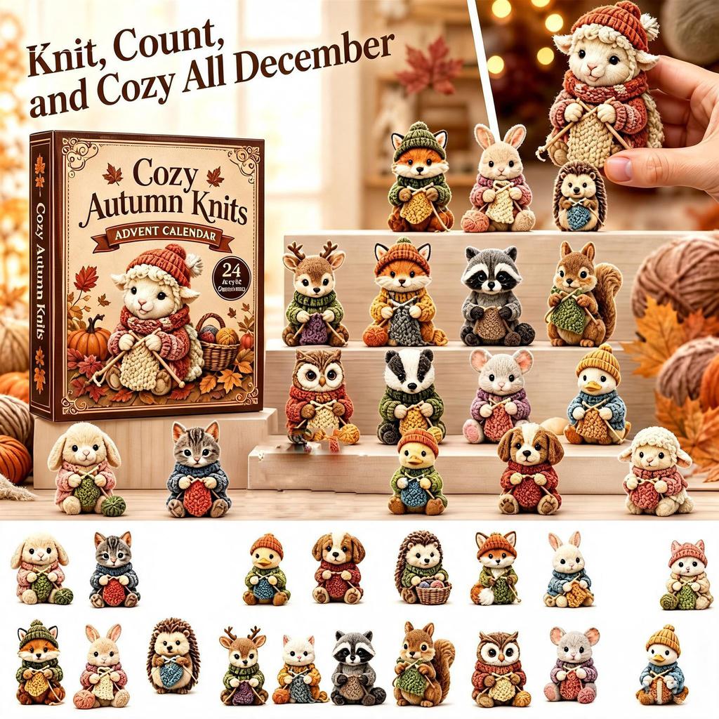 Christmas Advent Calendar - Knitting Figure, Cute Collectible Holiday Surprise Toy