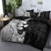 3pcs Bedding Set Black Gray Lion Printed Cozy Soft Duvet Cover King Queen Twin Size Birthday Gift for Boys Adult Bedroom Decor