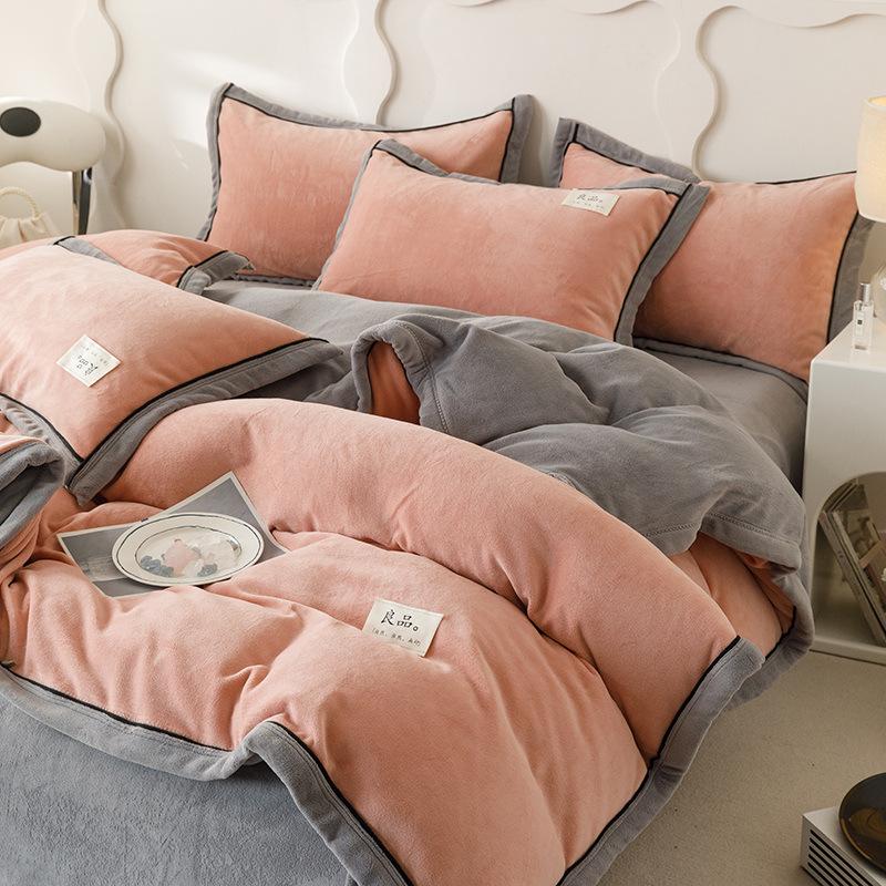 

Unprinted Wind Thickened Milk Fleece Four-Piece Set, Bed Solid Color Double-Sided Fleece Three-Piece Set, Bed Hat Quilt Cover 1.2 sheet 3pcquilt cover 150 * 200