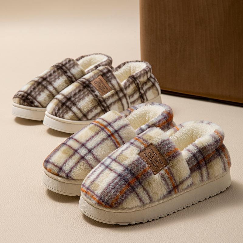 Slippers autumn and winter thickened cotton slippers bag heel thick bottom home indoor velvet warm wool slippers
