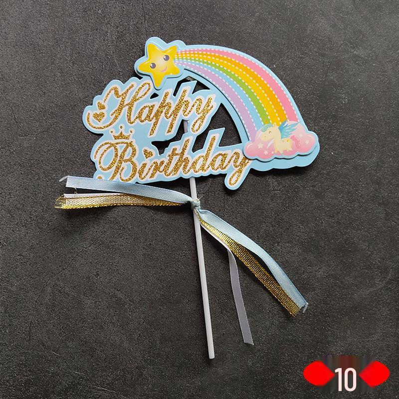 Large Rainbow Birthday Cake Toppers: Seven-Color Balloons, Love Hearts, Clouds, Stars Ornaments