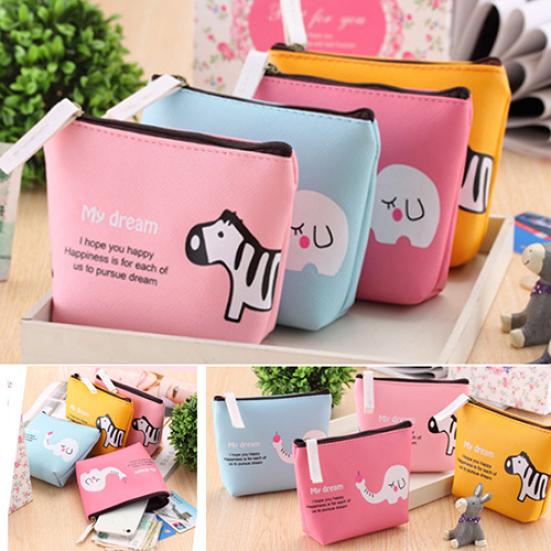 Women's Cute Animal Canvas Zipper Wallet Coin Pocket Key Holder Case Bag Purse