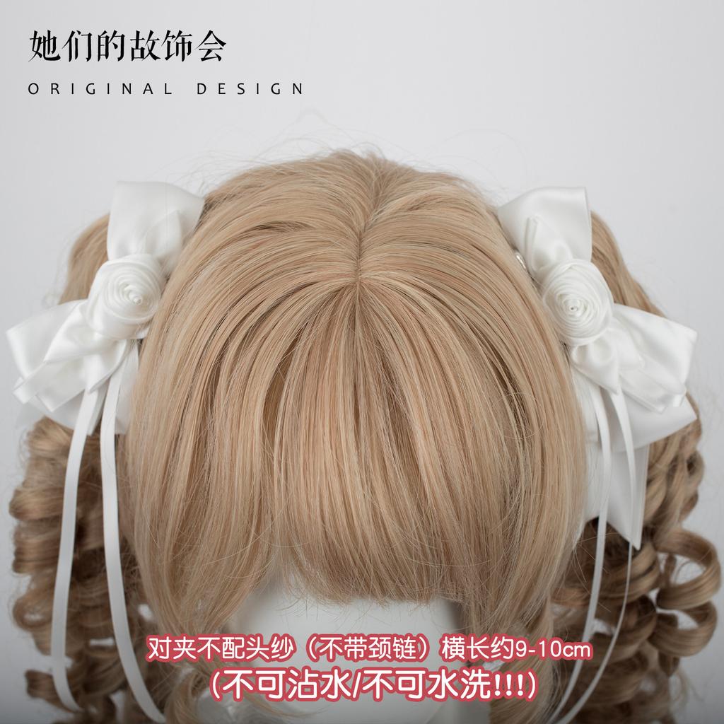 Hairpin Pair Flower Maru Veil Bow Lace White Headband Flat Cap Handmade Small Lolita Hair Accessories