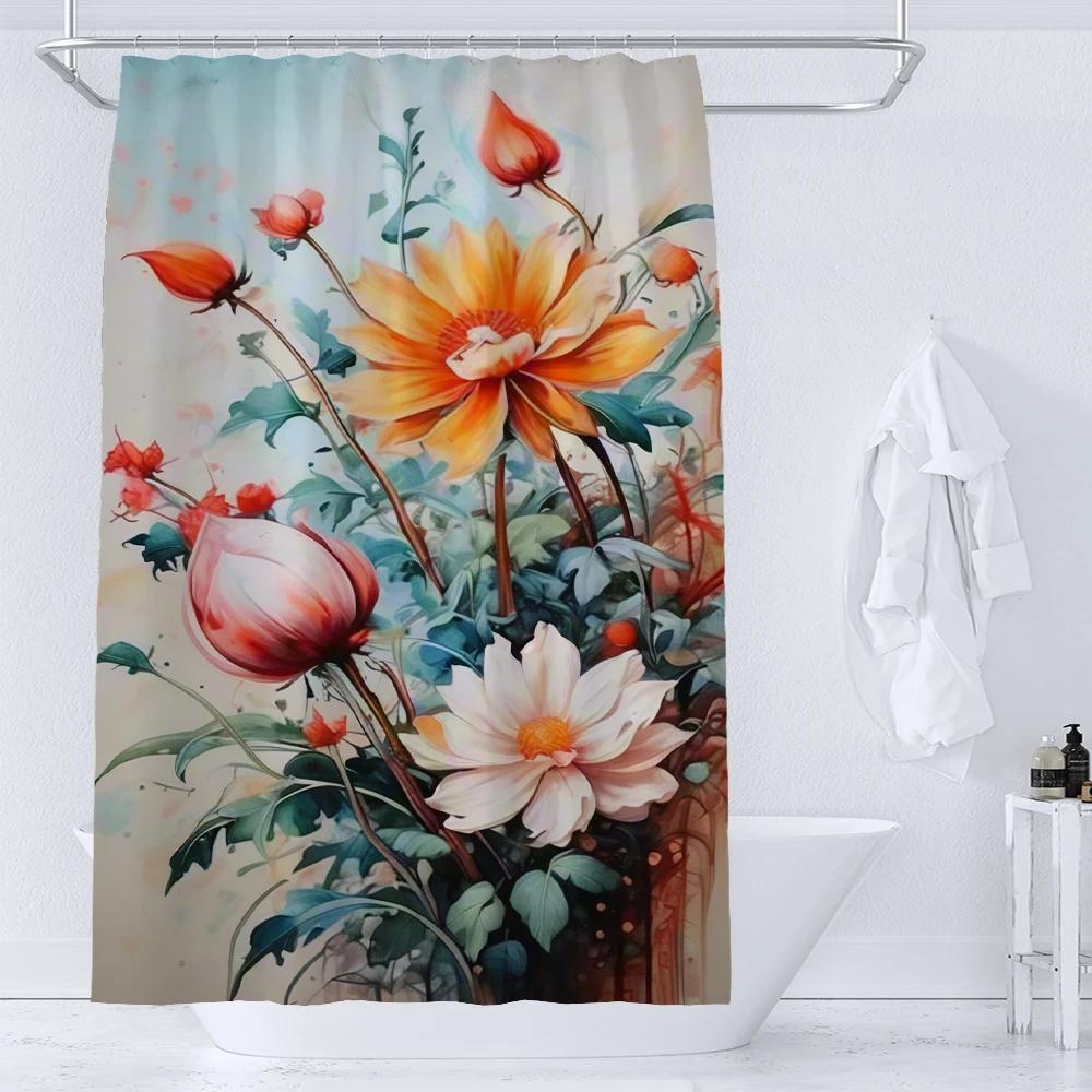 

Floral Shower Curtain, Flowers And Birds Texture Fabric Waterproof Bathroom Curtains With Hooks Bathroom Decor Curtain W60H190(CM)-1 Pcs